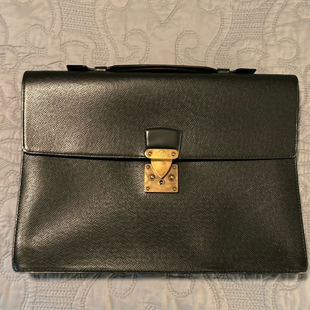 Louis Vuitton Large Black Taiga Leather Briefcase